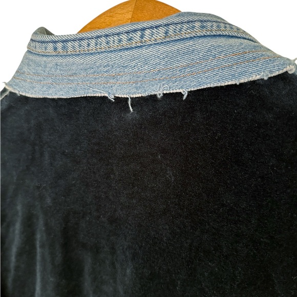 Vintage Black Velour Denim Top Western Snaps Indie Grunge Reworked Style - Picture 7 of 12